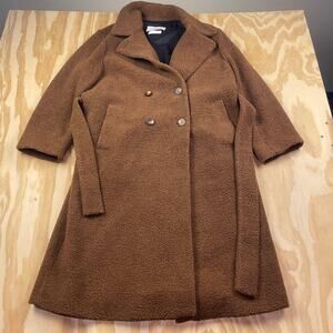 Harris Wharf London Wool Double Breasted Pea Coat – Faux Fur Trim –Women’s IT 46